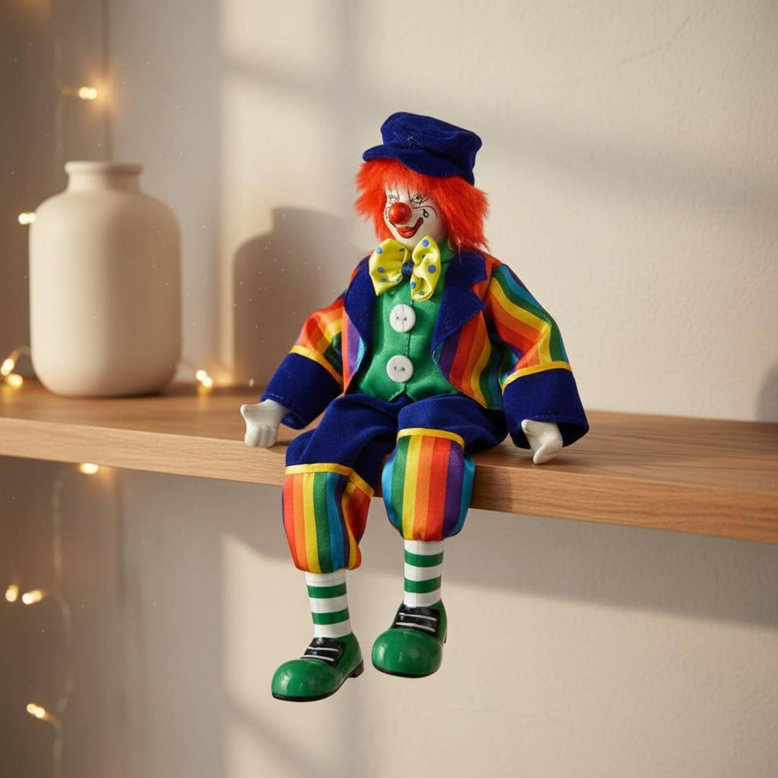 Vintage Collectible Clowns - Dangling Leg Clown Doll Hand-Painted Face