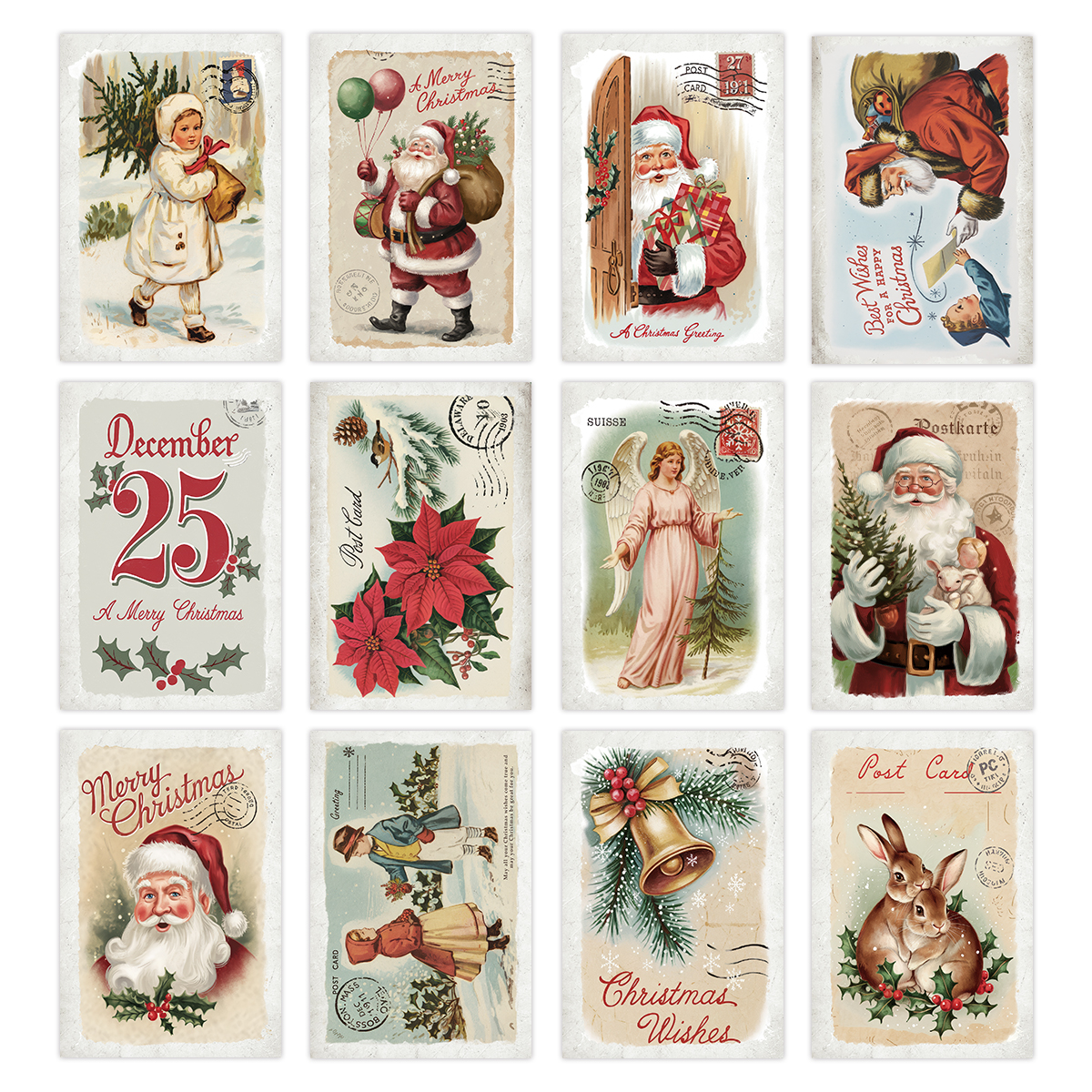 Vintage Collectible Stamps - 12pcs Vintage Christmas Stamp Themed Postcard-Holiday
