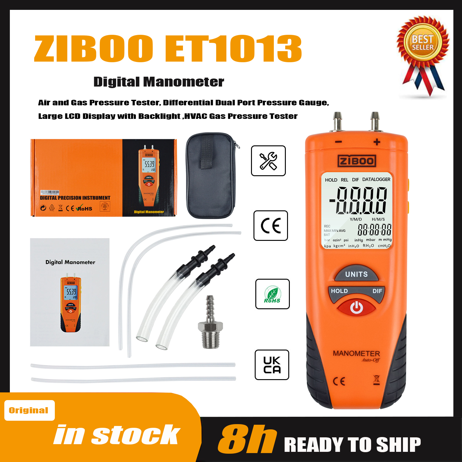 ZIBOO ET1013 Digital Manometer - огляд і ціна Analog Meter Gauge