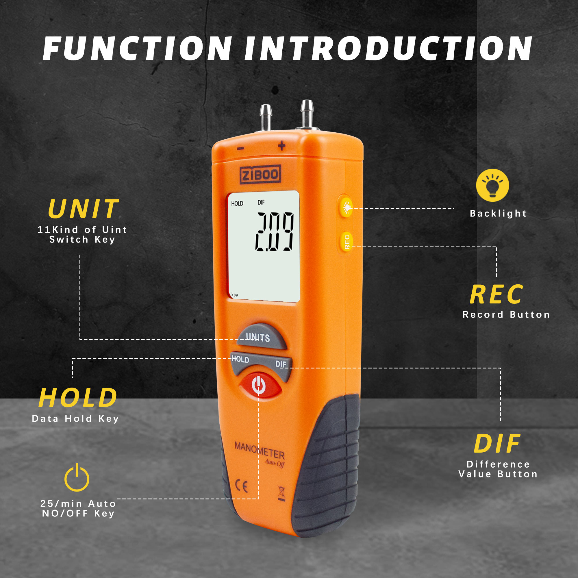 ZIBOO ET1013 Digital Manometer - огляд і ціна Analog Meter Gauge