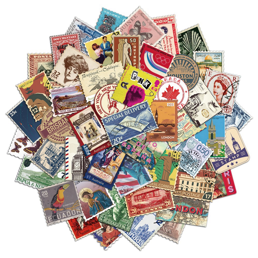 50 Vintage Travel Stamp Sticke - огляд і ціна Vintage Collectible Stamps