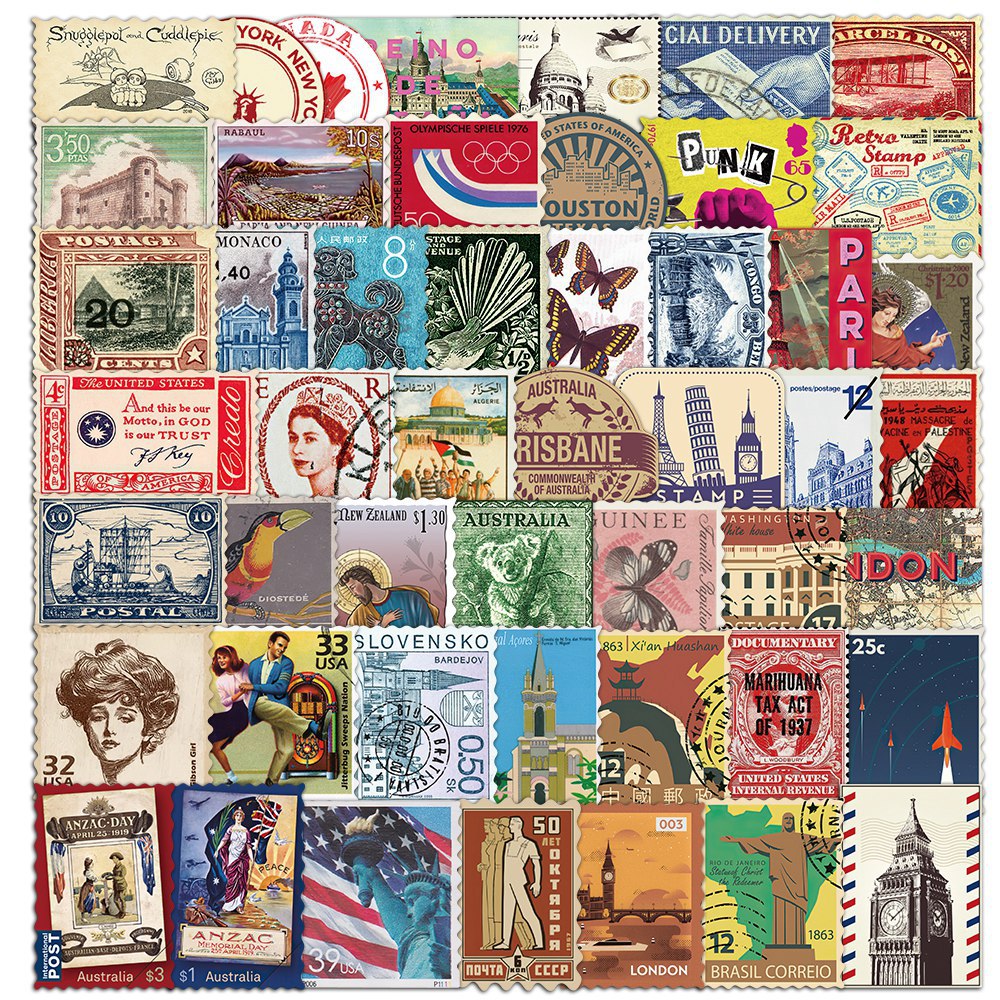 50 Vintage Travel Stamp Sticke - огляд і ціна Vintage Collectible Stamps