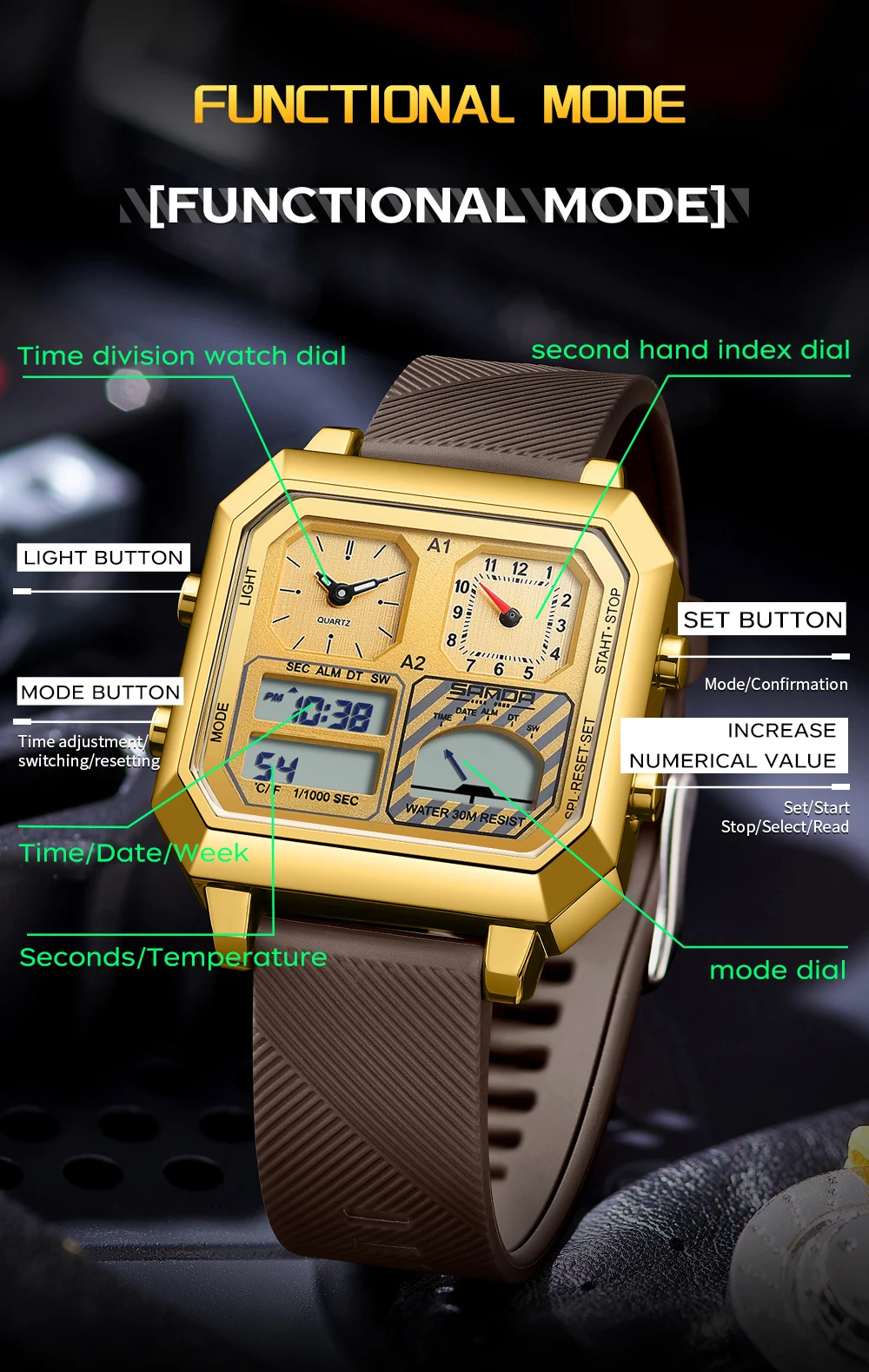 SANDA Top Brand 6210 Fashion M - огляд і ціна Analog Meter Gauge